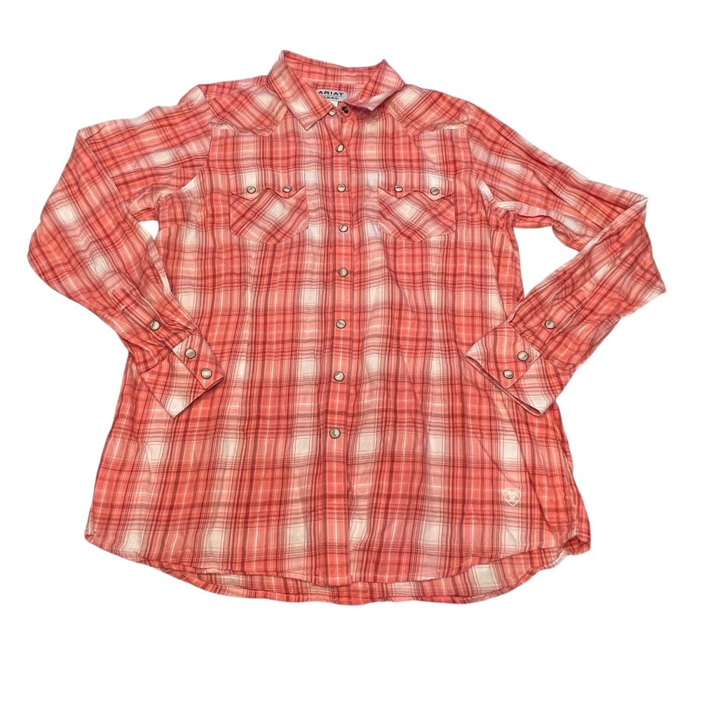 Ariat Womens Large Plaid Pearl Snap Western Shirt Embroidered Ranch Western